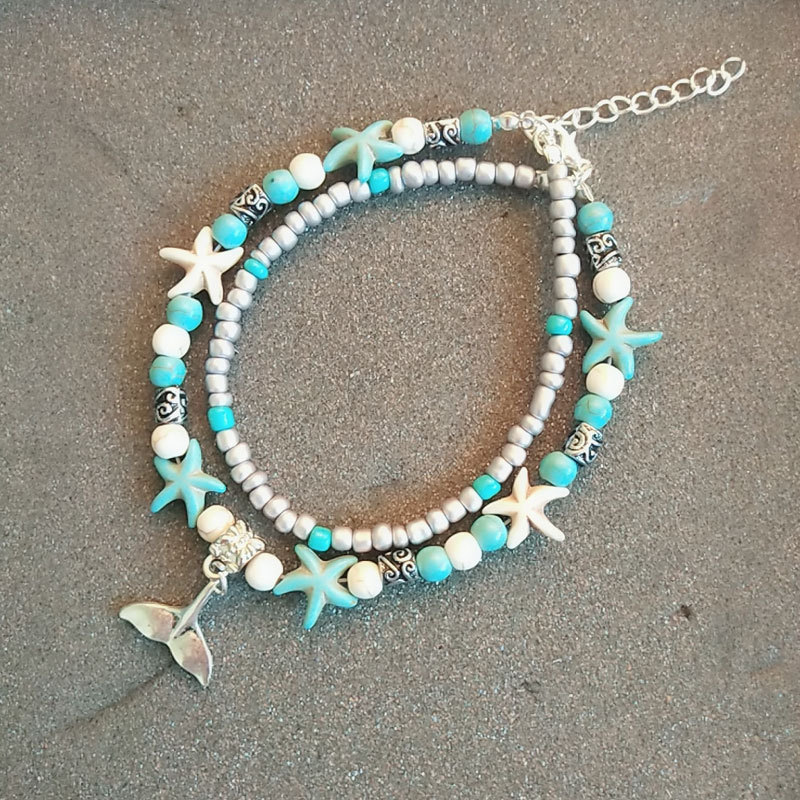 Vintage Shell Beads Starfish Anklets For Women Multi Layer Bangle Leg Bracelet Handmade Bohemian Jewelry