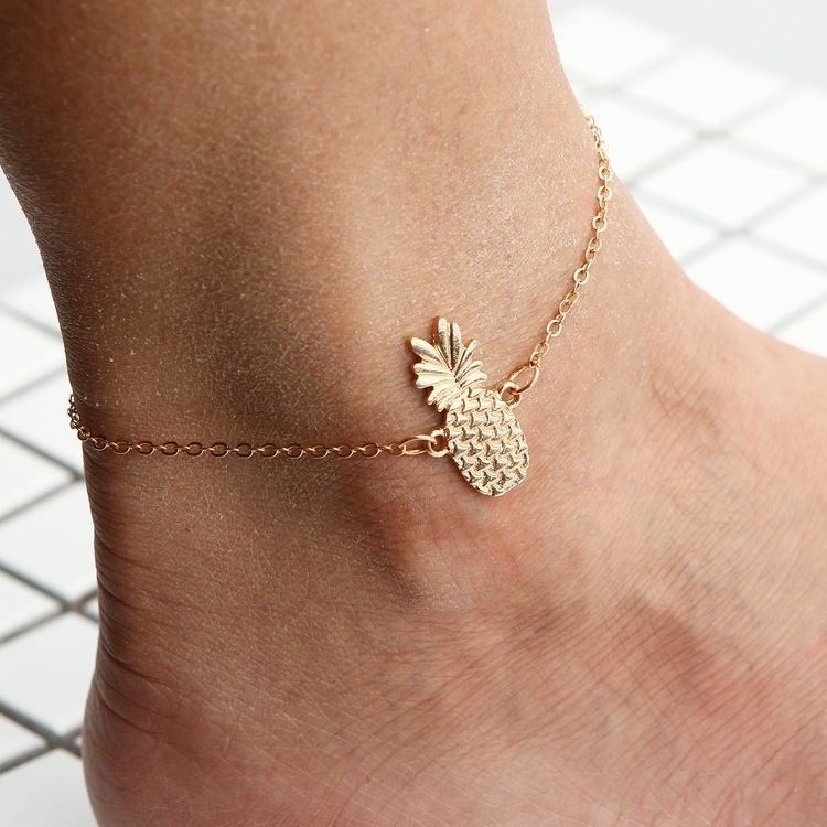 Gold Pineapple Charms Anklet Fruit Ankle Bracelet for Girls Vocation Jewelry