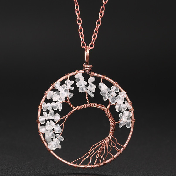 7 Chakra Chip Stone Bronze Color Tree Pendant Necklace