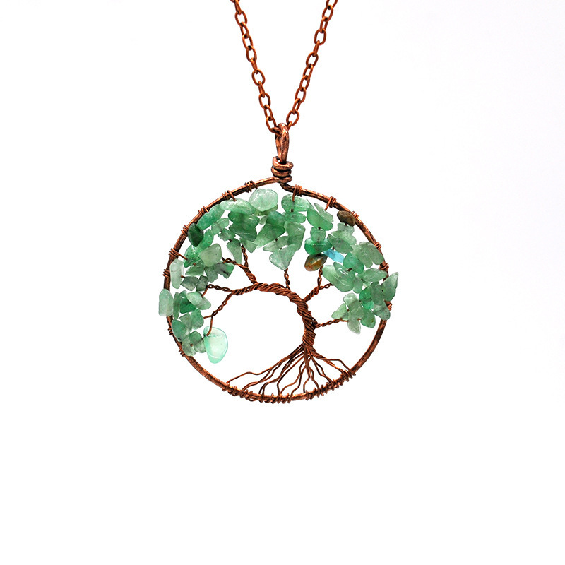 7 Chakra Chip Stone Bronze Color Tree Pendant Necklace
