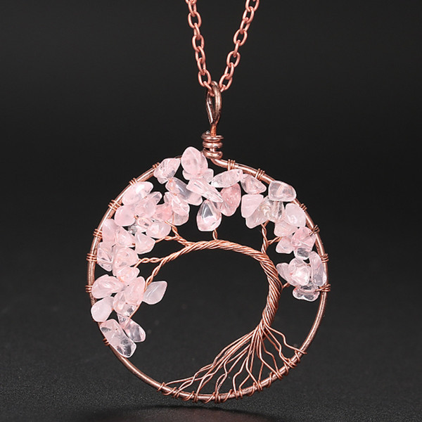7 Chakra Chip Stone Bronze Color Tree Pendant Necklace