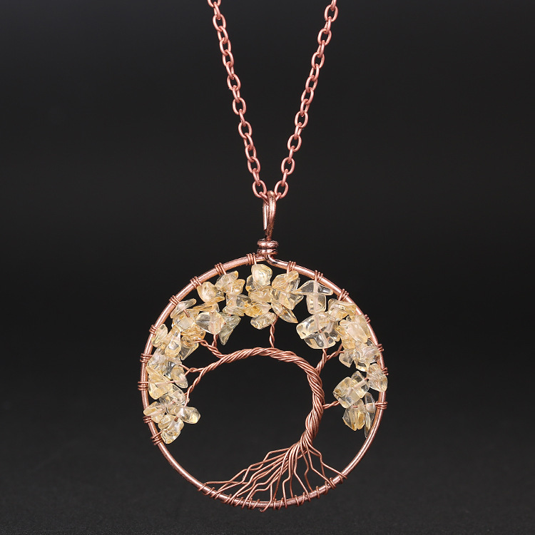 7 Chakra Chip Stone Bronze Color Tree Pendant Necklace
