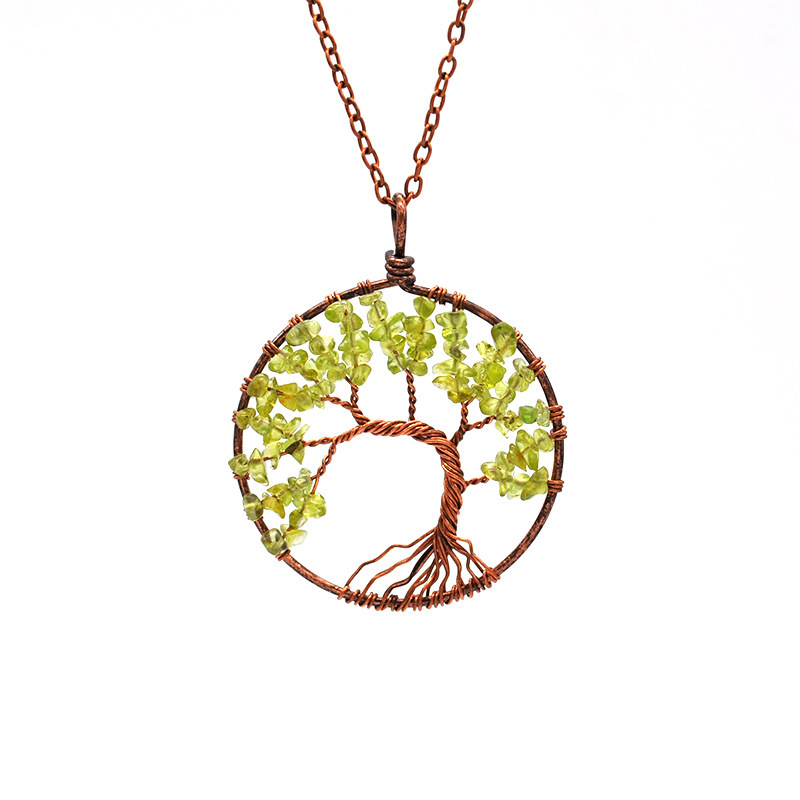 7 Chakra Chip Stone Bronze Color Tree Pendant Necklace