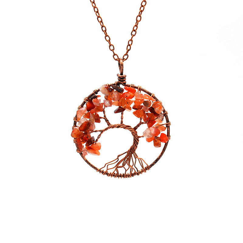 7 Chakra Chip Stone Bronze Color Tree Pendant Necklace