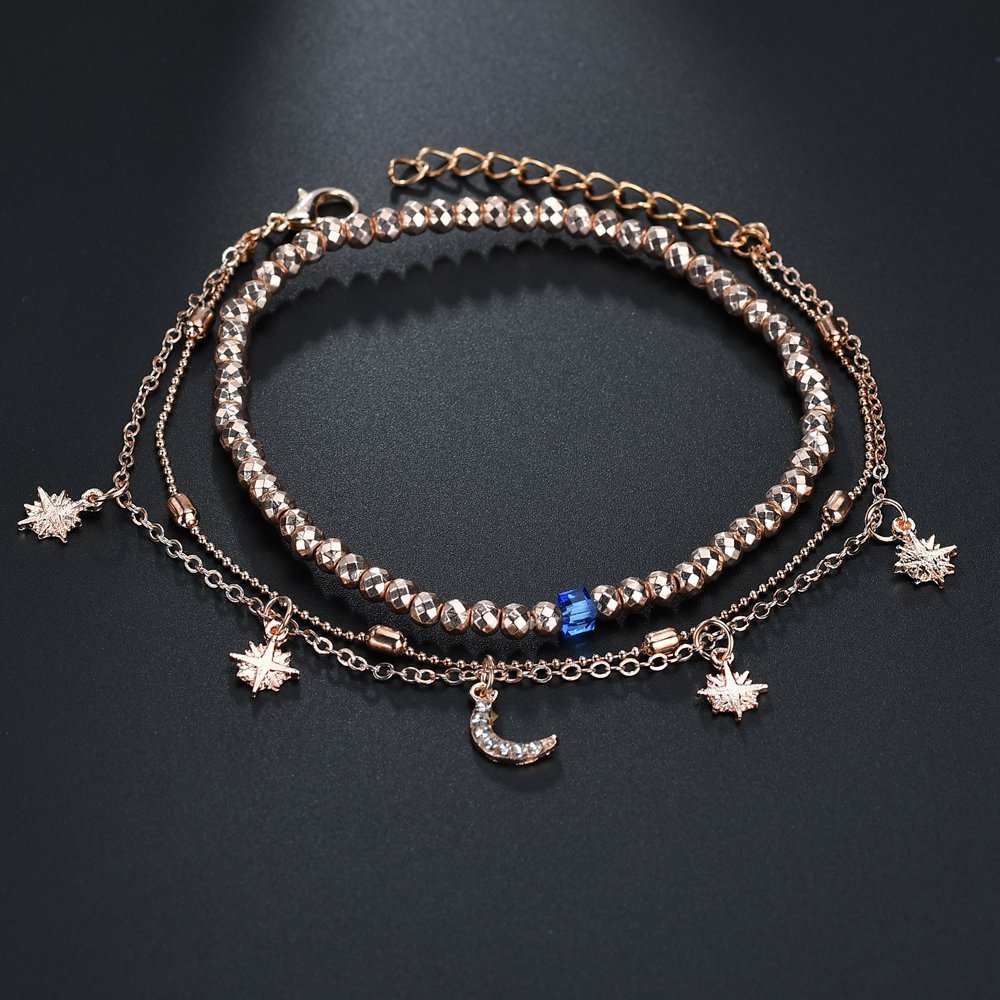 2 Layer Gold Moon Beach Anklet Foot Charm Jewelry Gifts Women