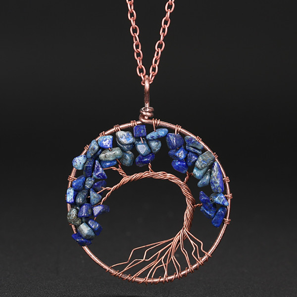 7 Chakra Chip Stone Bronze Color Tree Pendant Necklace