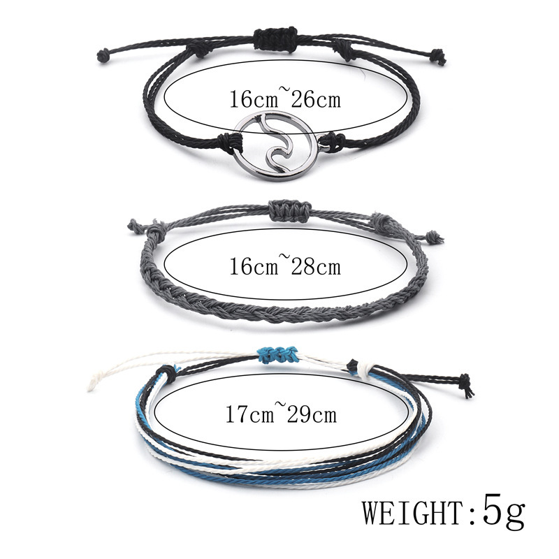 3PCS/Sets Wave Bracelet Braided Rope Bracelet Set Adjustable Friendship Bohemian Handmade Bracelet Waterproof for Women Men Kids