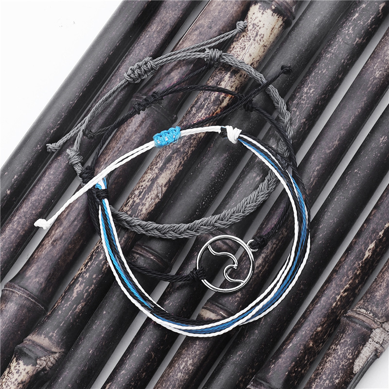 3PCS/Sets Wave Bracelet Braided Rope Bracelet Set Adjustable Friendship Bohemian Handmade Bracelet Waterproof for Women Men Kids