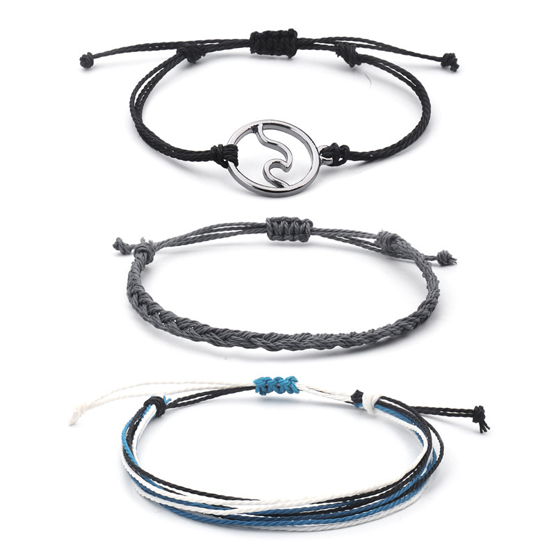 3PCS/Sets Wave Bracelet Braided Rope Bracelet Set Adjustable Friendship Bohemian Handmade Bracelet Waterproof for Women Men Kids