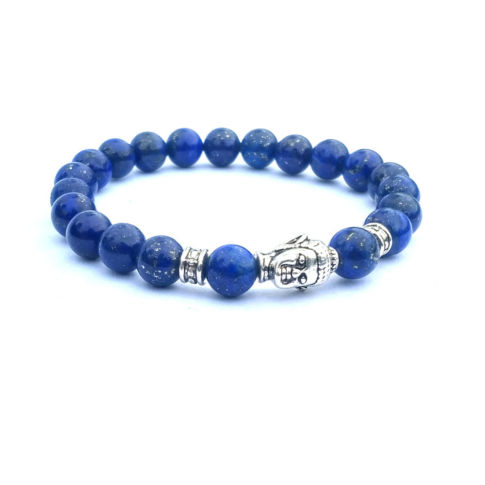 Silver Buddha Head Hand Stone Bracelet