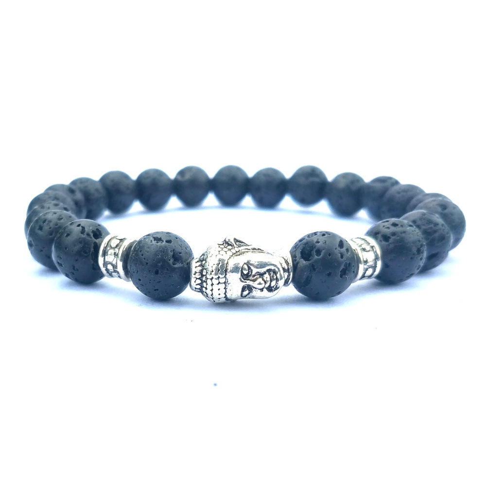 Silver Buddha Head Hand Stone Bracelet