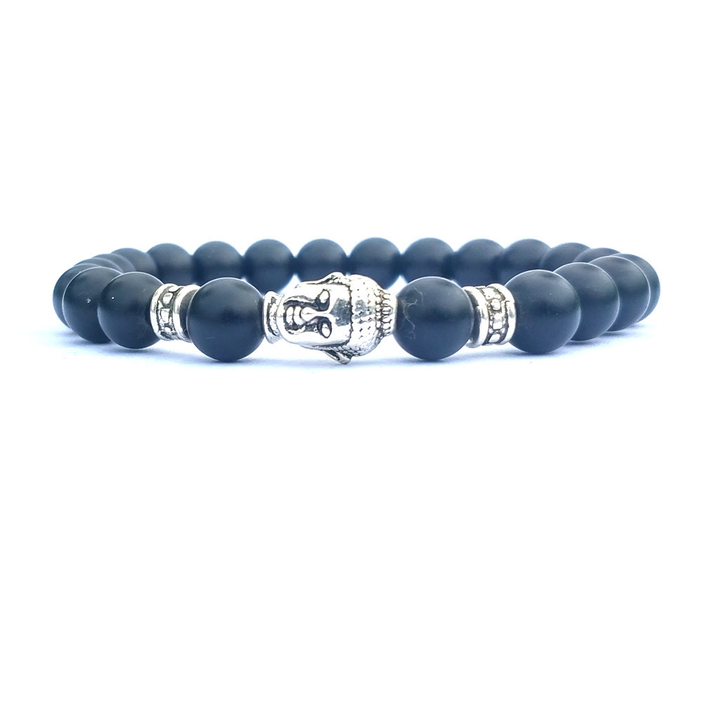 Silver Buddha Head Hand Stone Bracelet