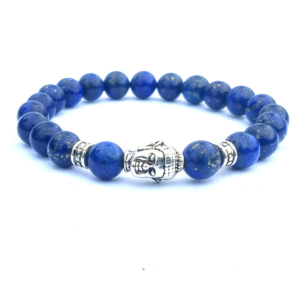 Silver Buddha Head Hand Stone Bracelet