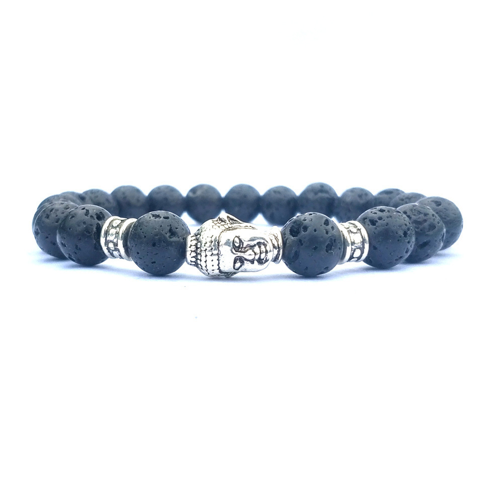 Silver Buddha Head Hand Stone Bracelet