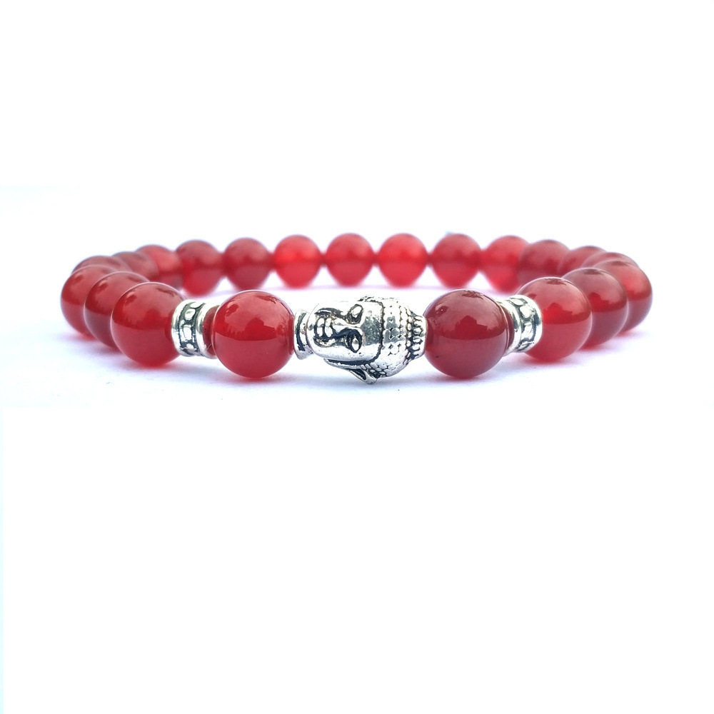 Silver Buddha Head Hand Stone Bracelet