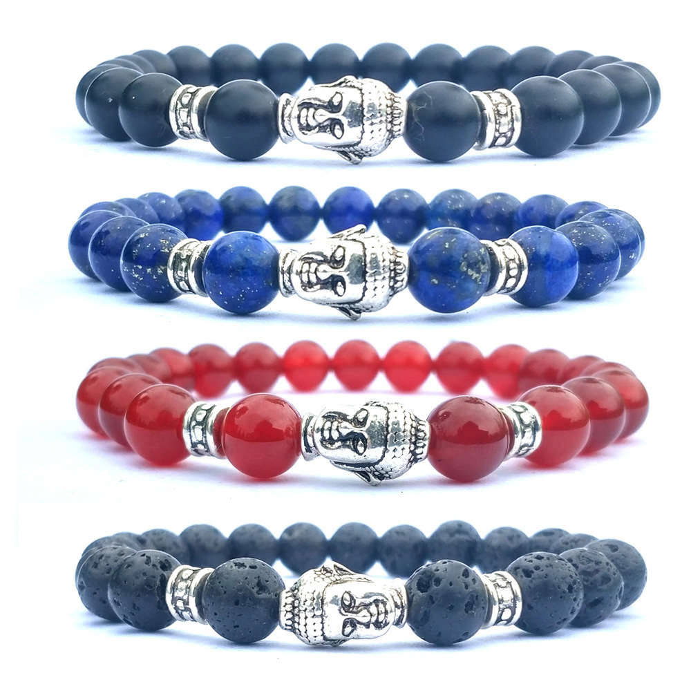 Silver Buddha Head Hand Stone Bracelet