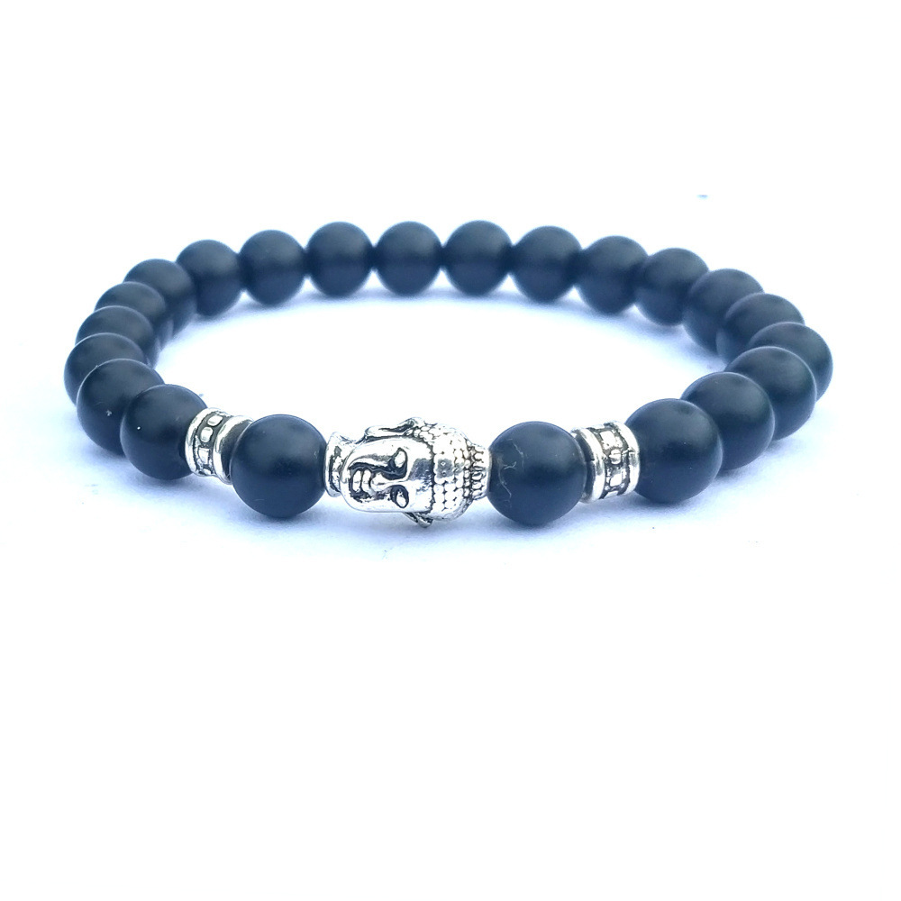 Silver Buddha Head Hand Stone Bracelet