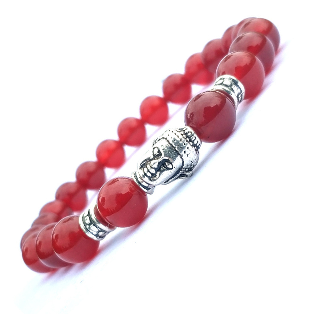 Silver Buddha Head Hand Stone Bracelet
