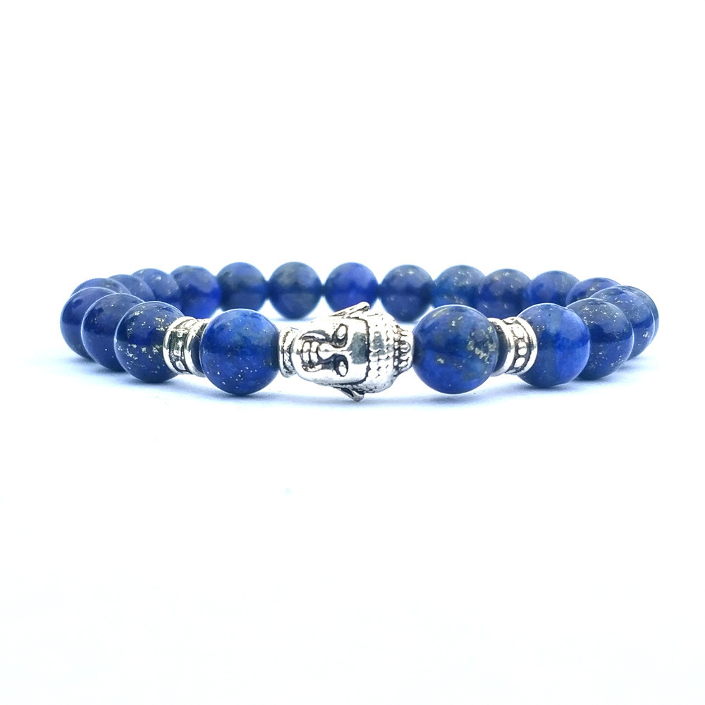 Silver Buddha Head Hand Stone Bracelet