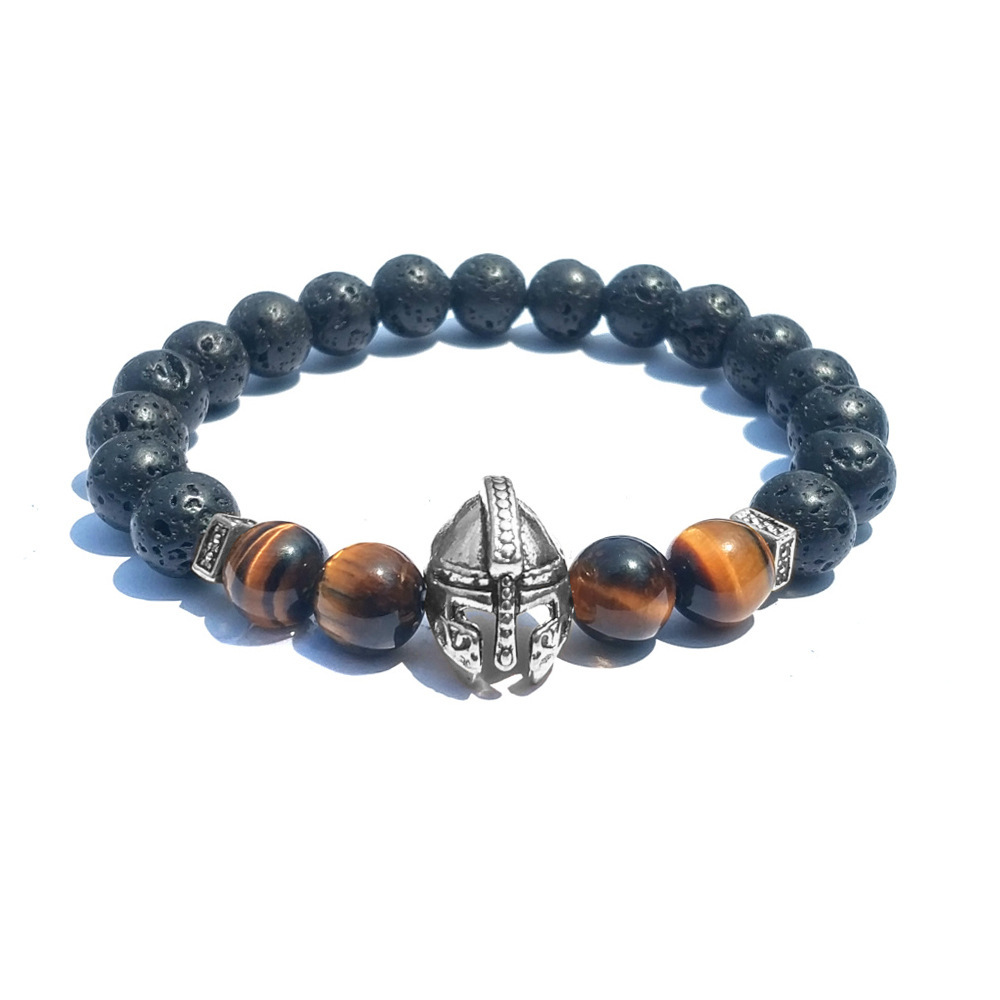 8MM Tiger Eye Silver Alloy Lava Stone Bracelet