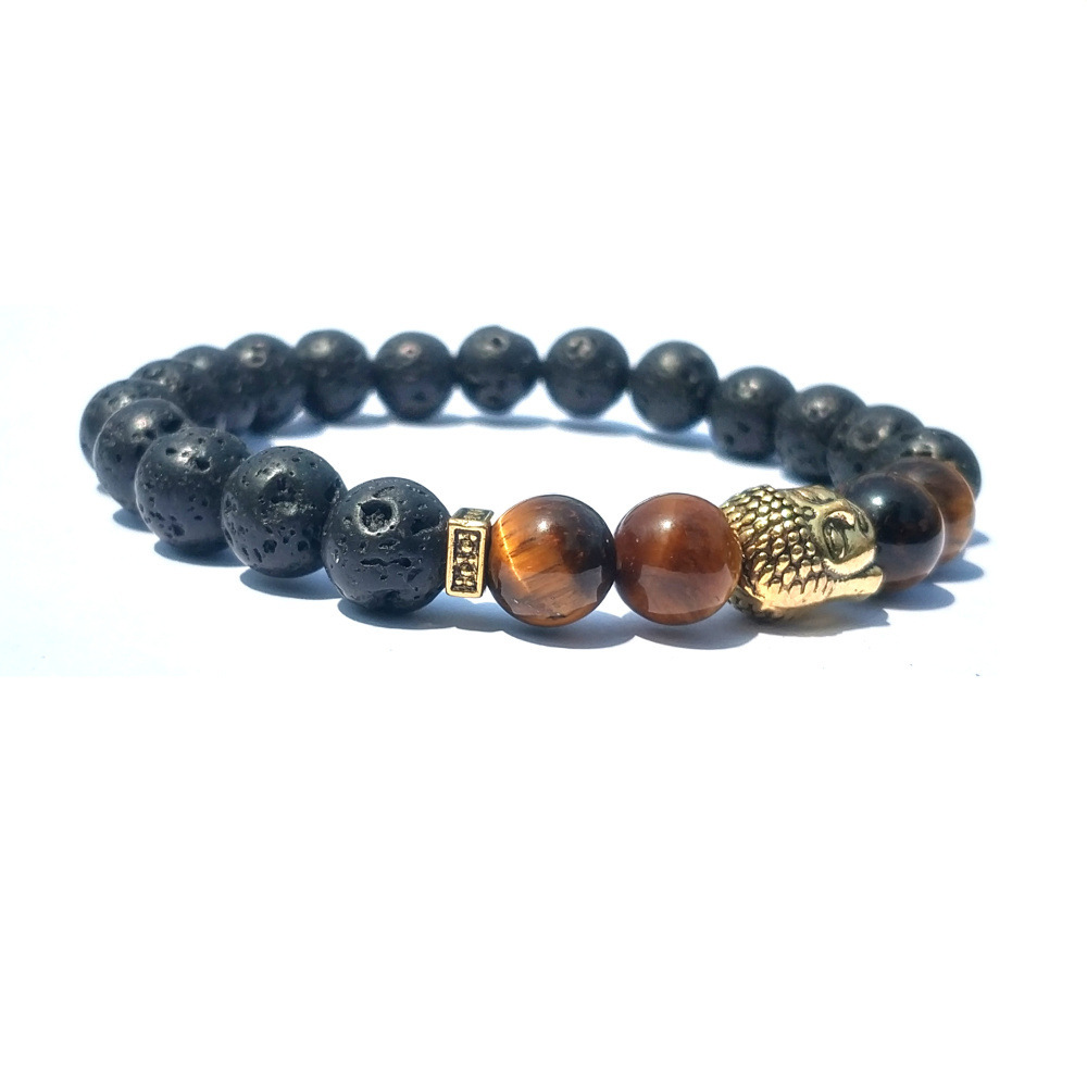 8MM Tiger Eye Silver Alloy Lava Stone Bracelet