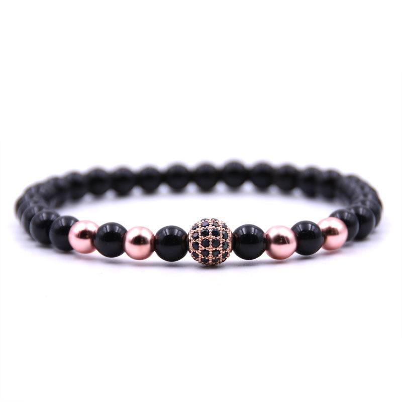 CZ Rhinestone  6MM Black Onyx Beads Bracelet