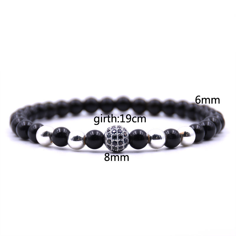 CZ Rhinestone  6MM Black Onyx Beads Bracelet