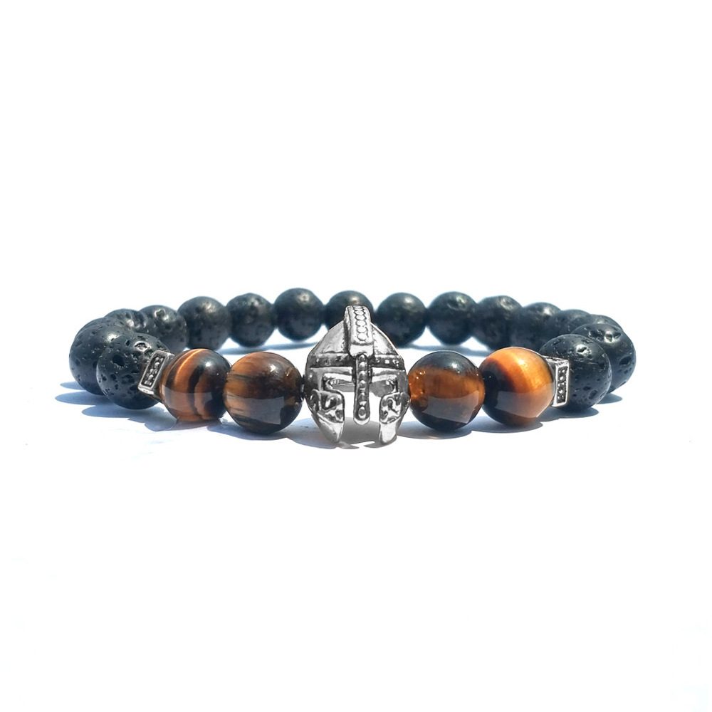 8MM Tiger Eye Silver Alloy Lava Stone Bracelet