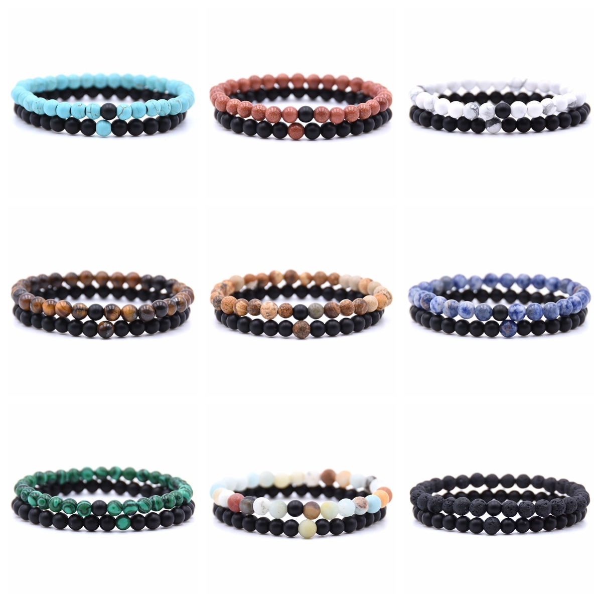 6MM Natural Gemstone Couple Bracelet for women Men