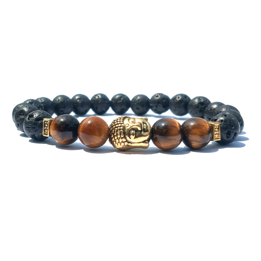 8MM Tiger Eye Silver Alloy Lava Stone Bracelet