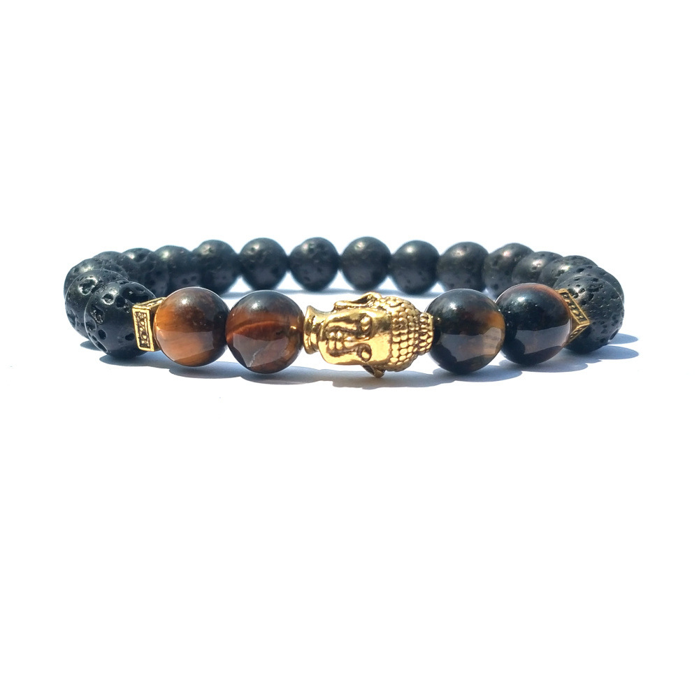 8MM Tiger Eye Silver Alloy Lava Stone Bracelet