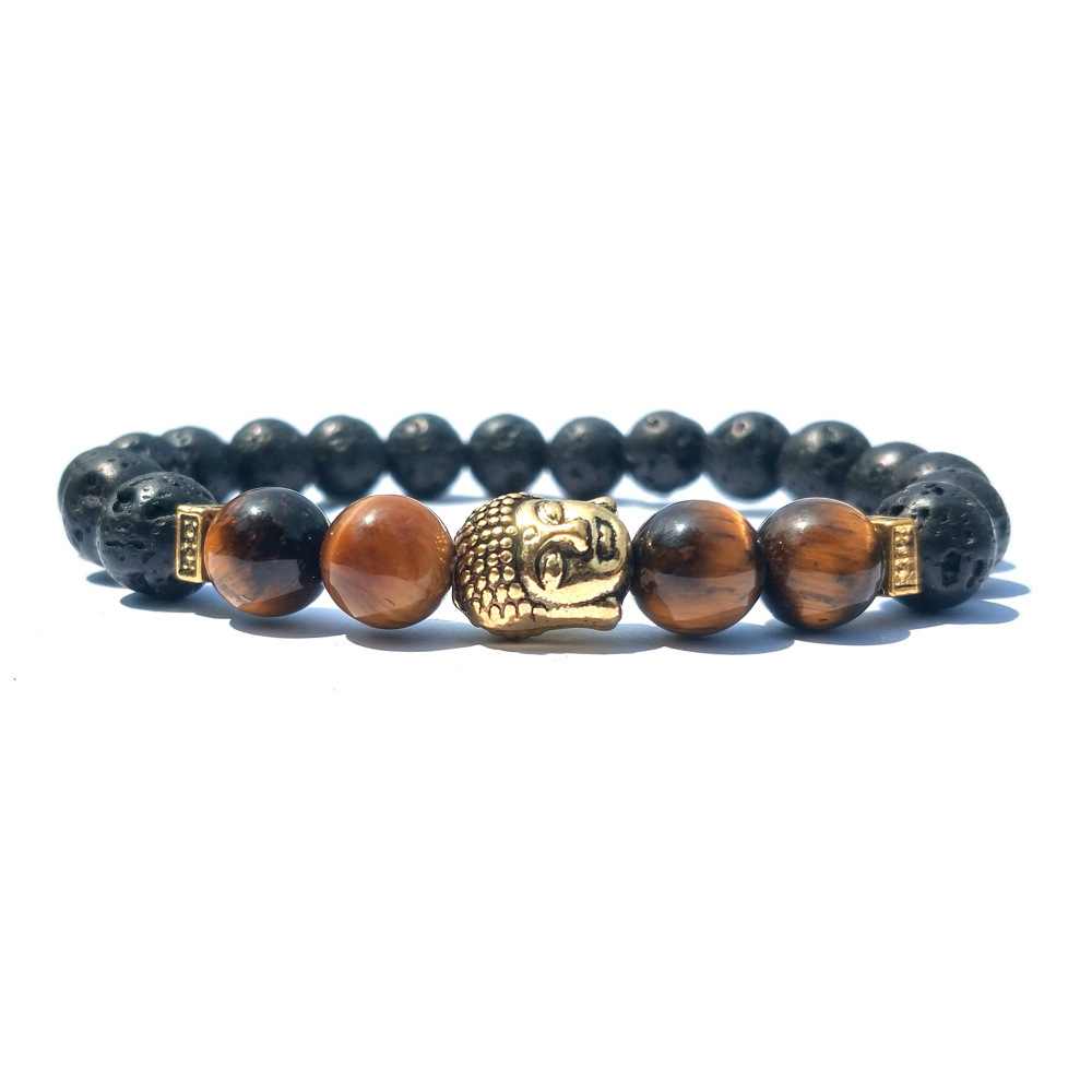 8MM Tiger Eye Silver Alloy Lava Stone Bracelet