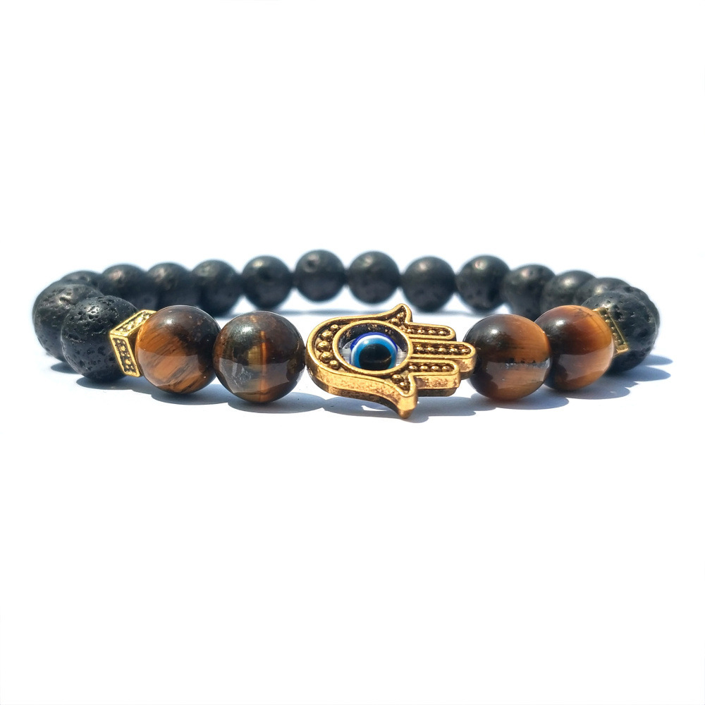 8MM Tiger Eye Silver Alloy Lava Stone Bracelet