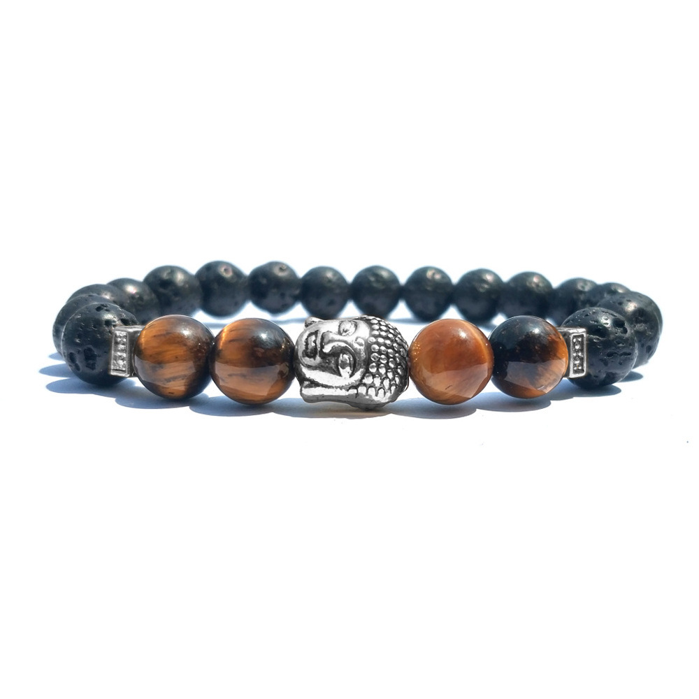 8MM Tiger Eye Silver Alloy Lava Stone Bracelet