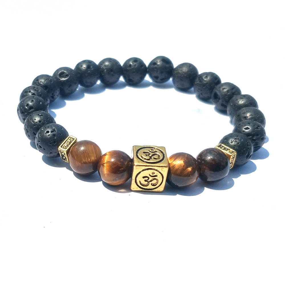 8MM Tiger Eye Silver Alloy Lava Stone Bracelet