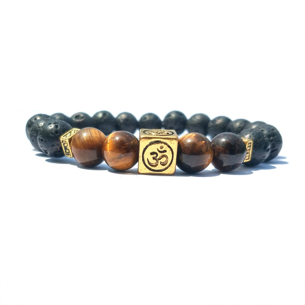 8MM Tiger Eye Silver Alloy Lava Stone Bracelet
