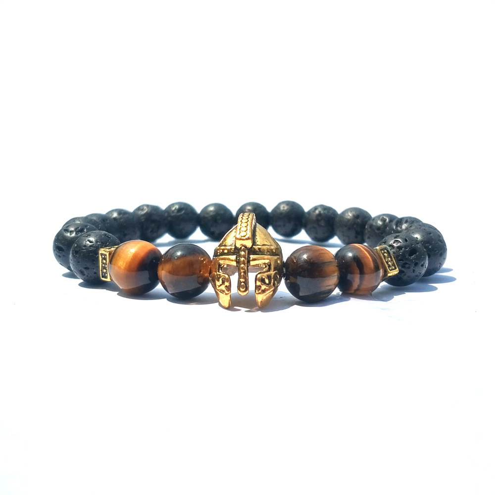 8MM Tiger Eye Silver Alloy Lava Stone Bracelet
