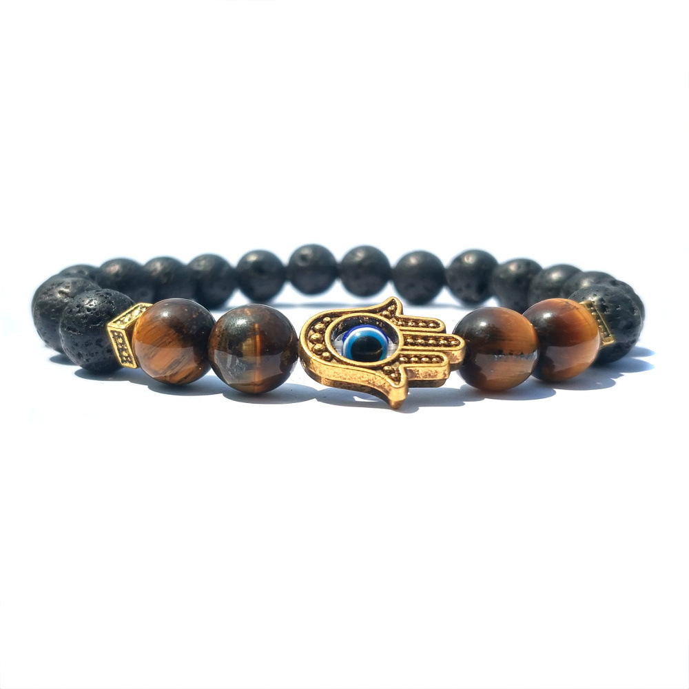 8MM Tiger Eye Silver Alloy Lava Stone Bracelet