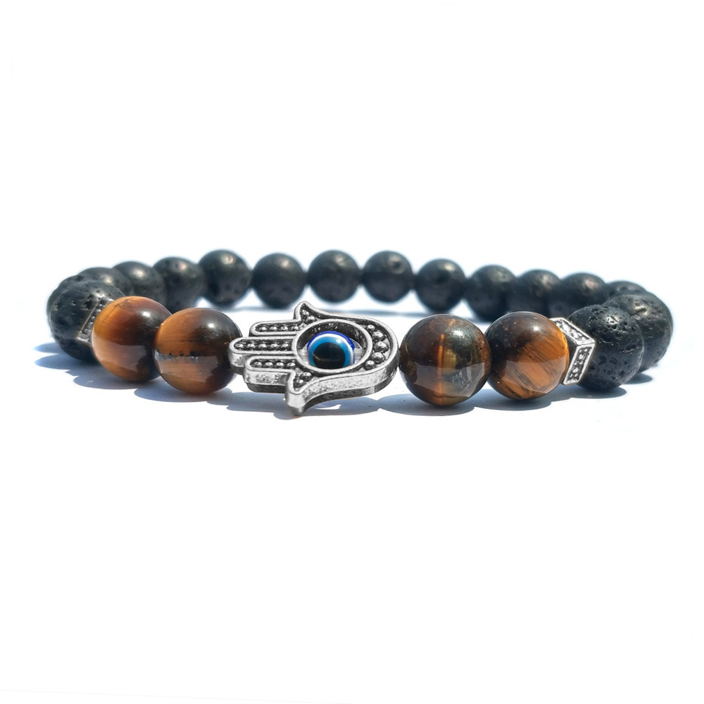 8MM Tiger Eye Silver Alloy Lava Stone Bracelet