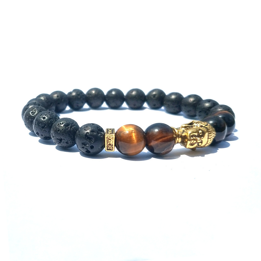 8MM Tiger Eye Silver Alloy Lava Stone Bracelet