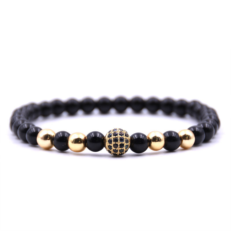 CZ Rhinestone  6MM Black Onyx Beads Bracelet