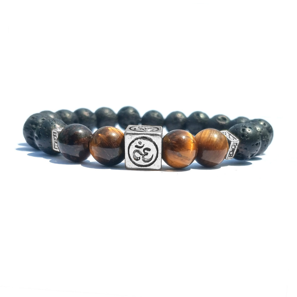 8MM Tiger Eye Silver Alloy Lava Stone Bracelet