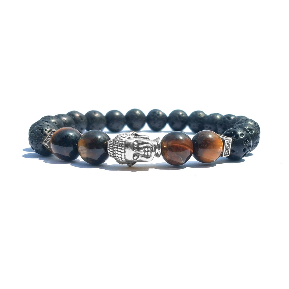 8MM Tiger Eye Silver Alloy Lava Stone Bracelet