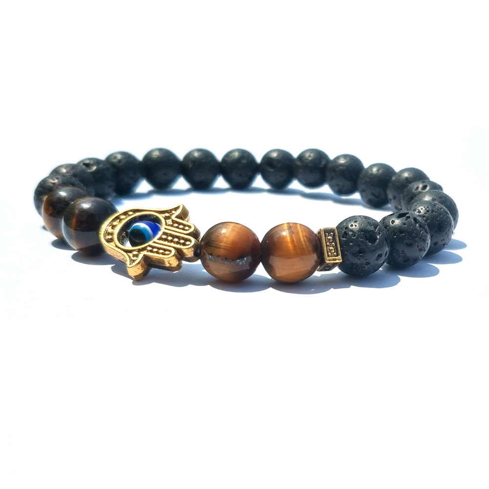8MM Tiger Eye Silver Alloy Lava Stone Bracelet