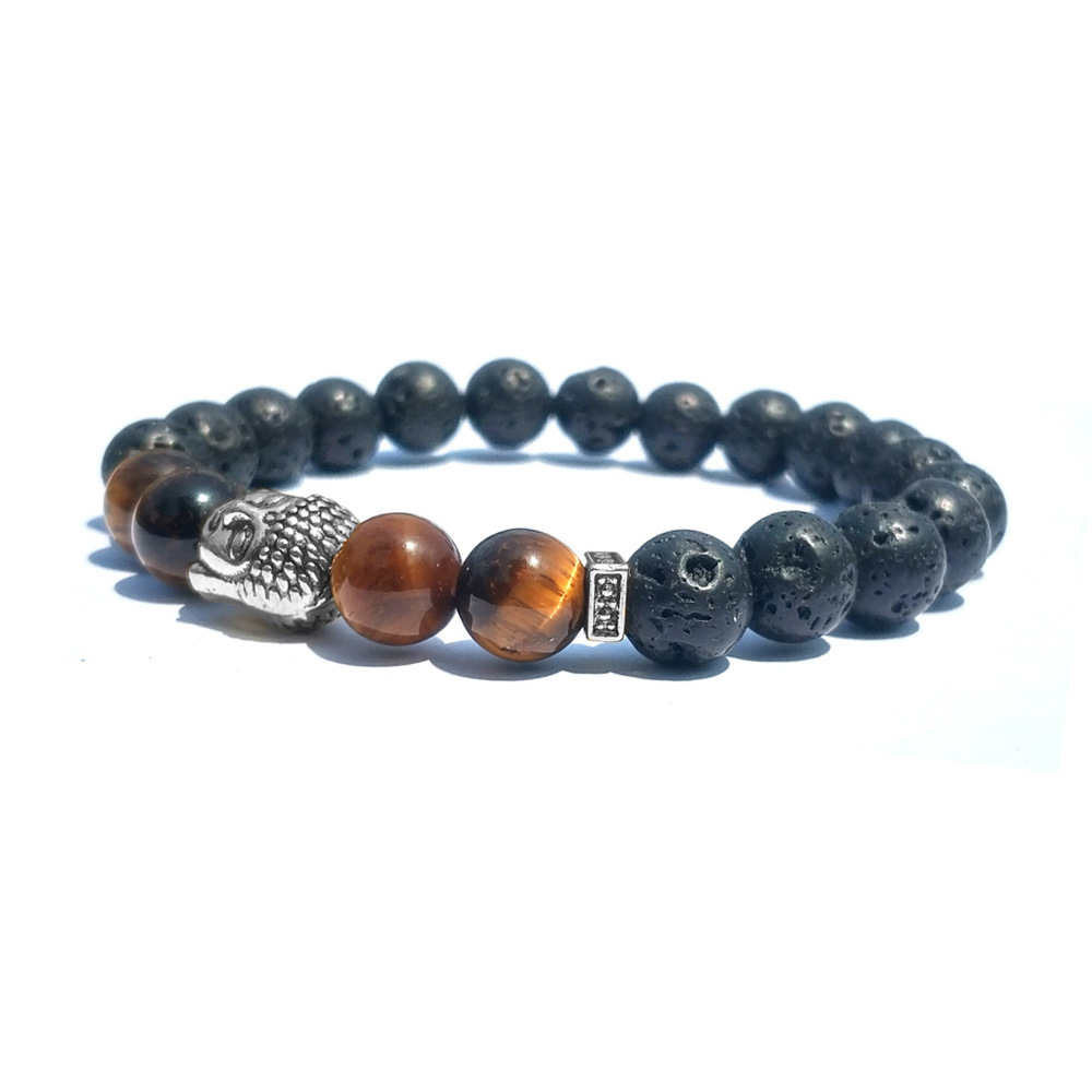 8MM Tiger Eye Silver Alloy Lava Stone Bracelet