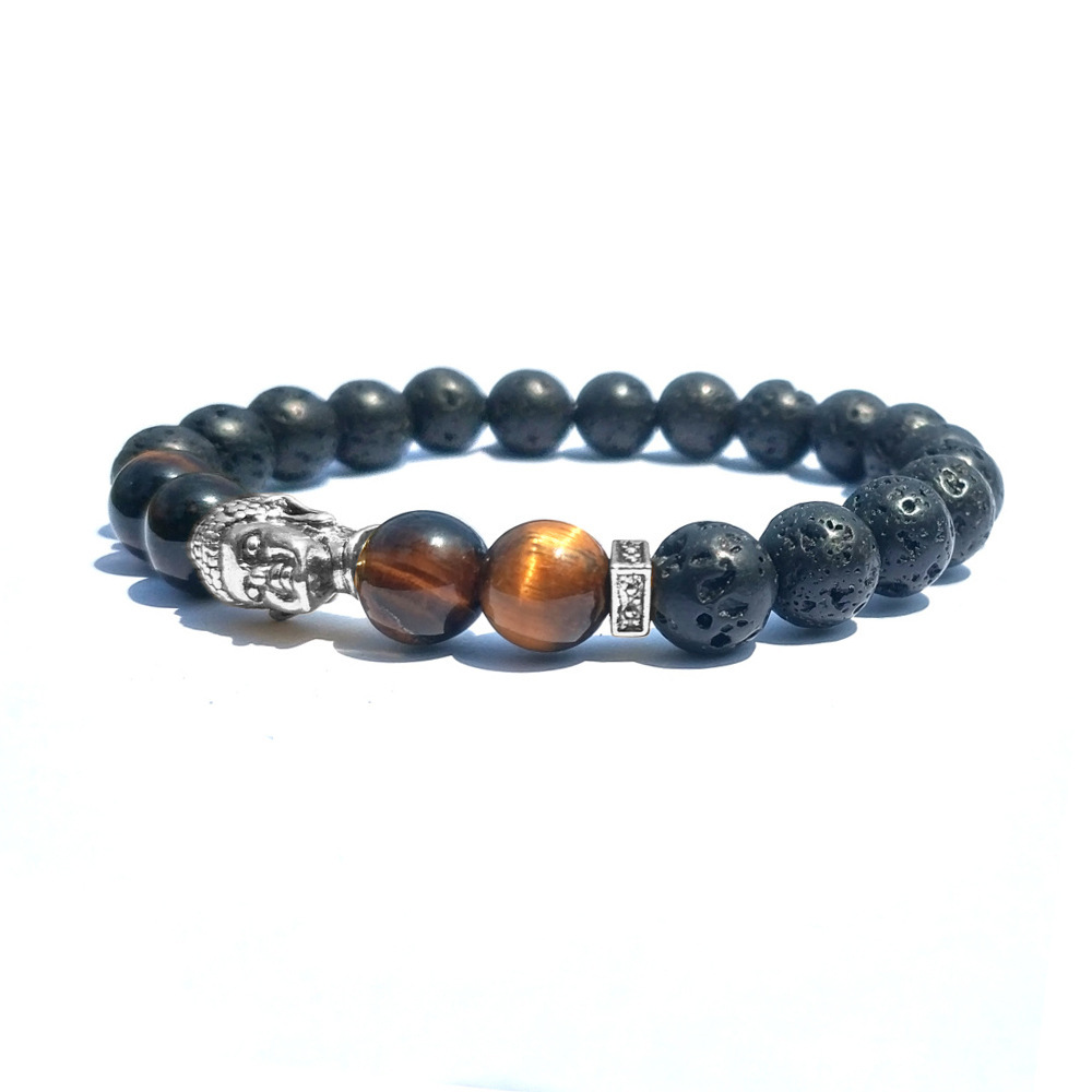 8MM Tiger Eye Silver Alloy Lava Stone Bracelet