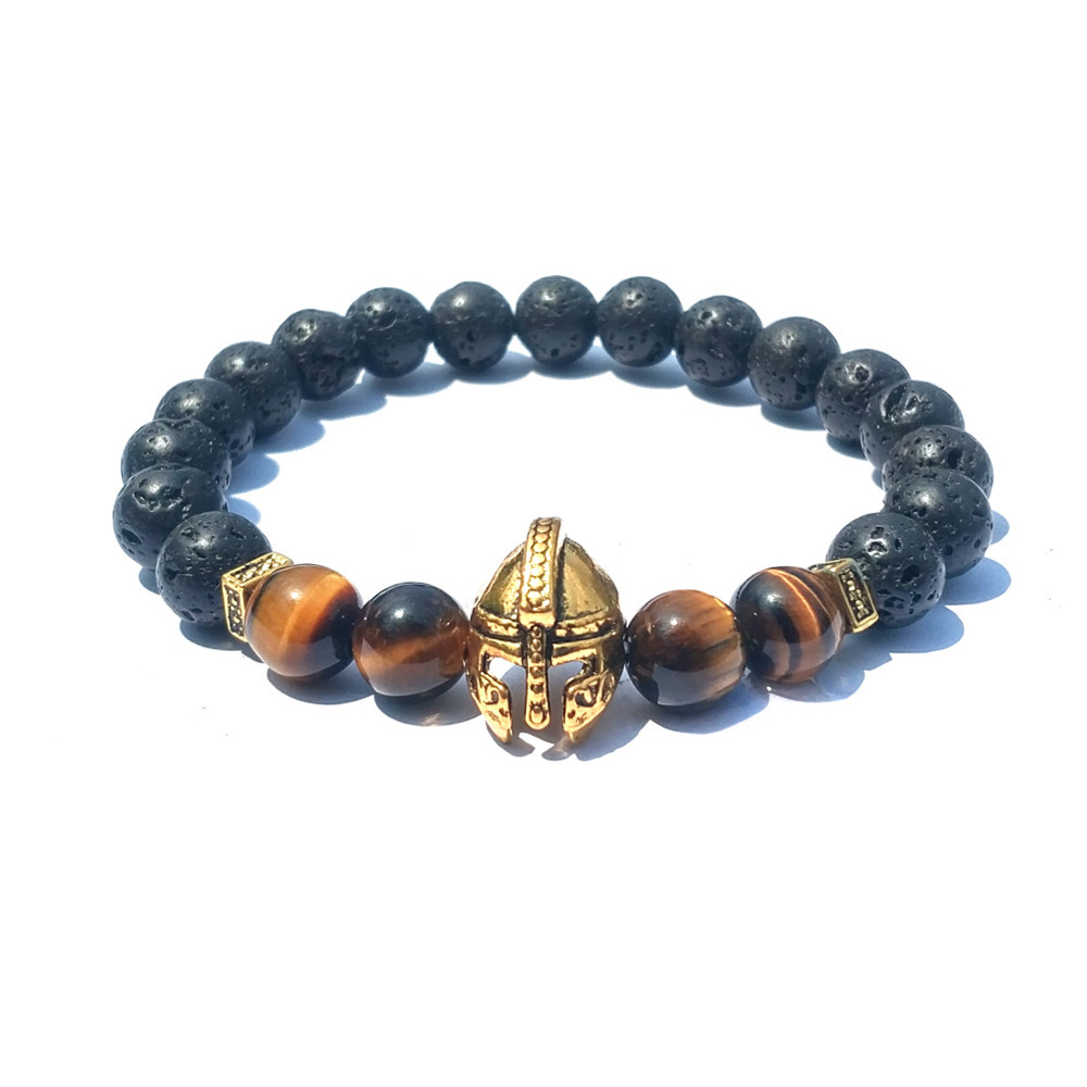 8MM Tiger Eye Silver Alloy Lava Stone Bracelet
