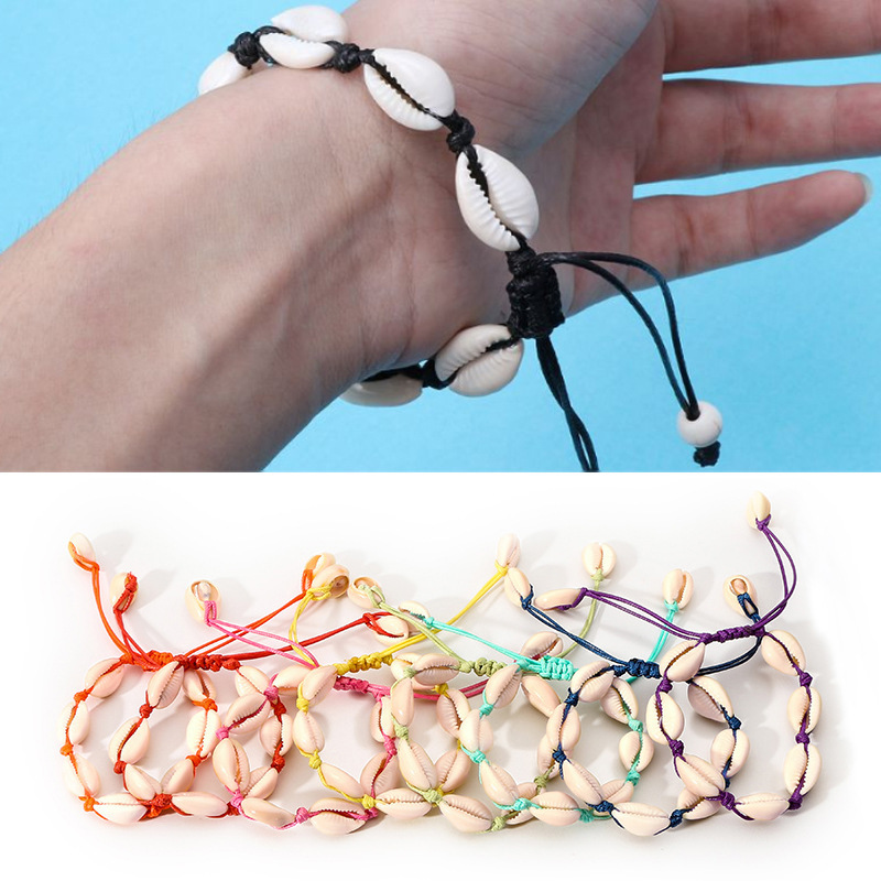 Handwoven Cobalt Shell Anklet Bracelets Natural Cowrie Beads Hawaiian Beach Foot Jewelry for Women Girl