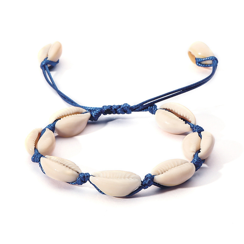 Handwoven Cobalt Shell Anklet Bracelets Natural Cowrie Beads Hawaiian Beach Foot Jewelry for Women Girl