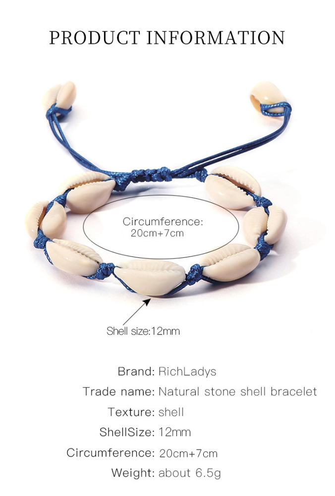 Handwoven Cobalt Shell Anklet Bracelets Natural Cowrie Beads Hawaiian Beach Foot Jewelry for Women Girl